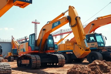 Construction equipment rental services showcasing heavy machinery on a busy construction site for efficient project completion.