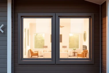 Replacement Windows: energy-efficient vinyl frames in a sunlit living room.