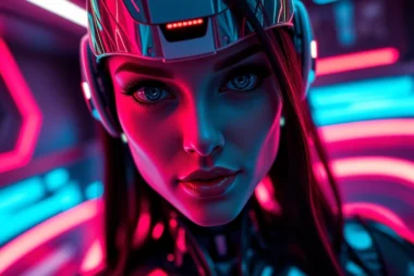 Engaging NSFW AI chat interface showcasing a digital persona with a suggestive expression, emphasizing unfiltered, realistic conversations in a sleek setup.
