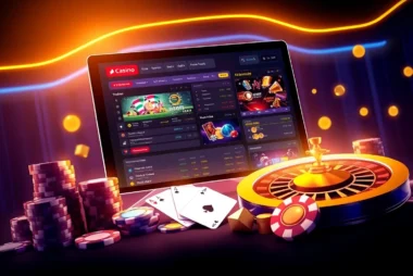 Digital illustration of an online sportsbook and casino platform with sports betting and casino elements.