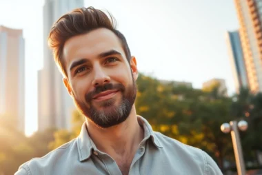 A stylish man standing confidently in an urban park during golden hour