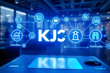 KJC logo with interconnected digital icons representing innovation, security, and community, emphasizing trust and technology.