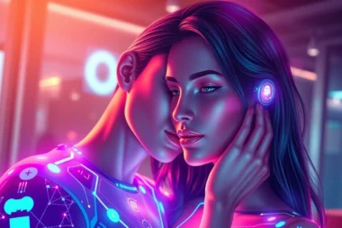 AI girlfriend engaging in a realistic unfiltered NSFW chat with a lifelike digital avatar, showcasing intimacy and personal connection for 2025 trends.