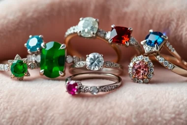 Engagement rings with gemstones featuring vibrant sapphires, rubies, emeralds, and other colorful stones, emphasizing craftsmanship and elegance for modern couples.