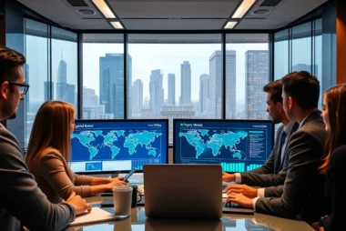 Experts analyzing data on the global property market to identify investment opportunities and trends