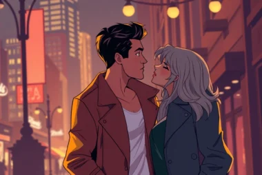 Young couple engaging in discreet plan cul exchange in urban nightlife setting, stylish and