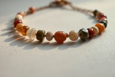 Elegant bransoletka znak zodiaku featuring natural stones and zodiac symbols, designed to