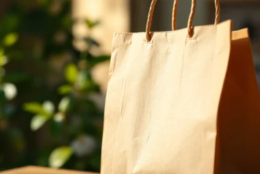 High-quality torba papierowa in a bakery setting, showcasing eco-friendly paper bag with