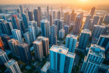 Global Property Market analysis with diverse international real estate icons and market trends