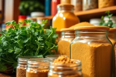 High-quality coriander powder in jars with fresh coriander leaves, emphasizing purity and