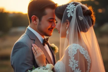 Engaging photo by a professional eskuvoi fotos capturing a romantic outdoor wedding moment with